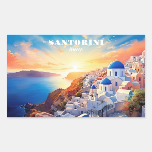 Aangepaste tekst Santorini Griekenland Sunset Rechthoekige Sticker (Voorkant)