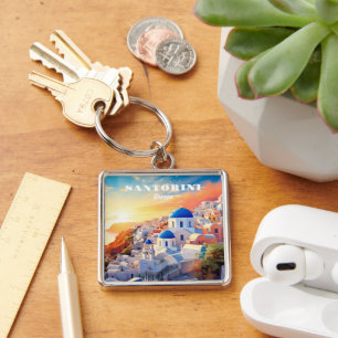 Aangepaste tekst Santorini Griekenland Sunset Sleutelhanger