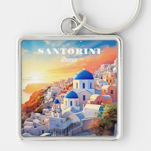 Aangepaste tekst Santorini Griekenland Sunset Sleutelhanger (Voorkant)