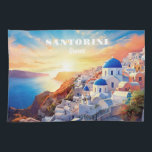 Aangepaste tekst Santorini Griekenland Sunset Theedoek<br><div class="desc">Wijzig desgewenst de tekstvelden. Verder met behulp van het bewerkingshulpmiddel kunt u elk lettertype en de grootte en kleur ervan desgewenst wijzigen. Zie mijn winkel voor meer objecten in Griekenland.</div>