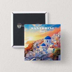 Aangepaste tekst Santorini Griekenland Sunset Vierkante Button 5,1 Cm