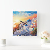Aangepaste tekst Santorini Griekenland Sunset Vierkante Klok (Huis)