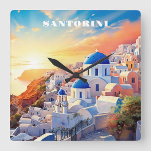 Aangepaste tekst Santorini Griekenland Sunset Vierkante Klok