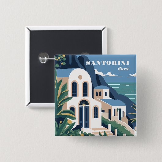 Aangepaste tekst Santorini Griekenland Vierkante Button 5,1 Cm (Voorkant /achterkant)