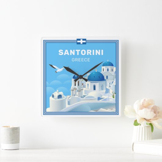 Aangepaste tekst Santorini Griekenland Vierkante Klok (Huis)