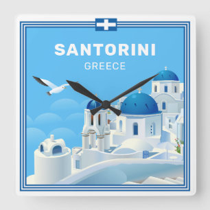 Aangepaste tekst Santorini Griekenland Vierkante Klok