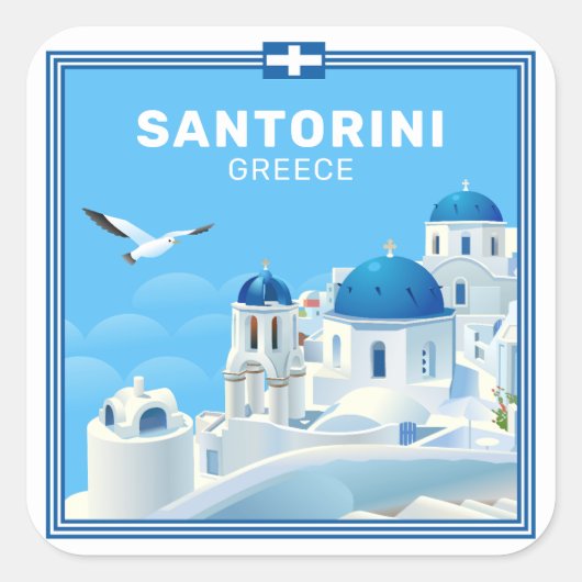 Aangepaste tekst Santorini Griekenland Vierkante Sticker (Voorkant)