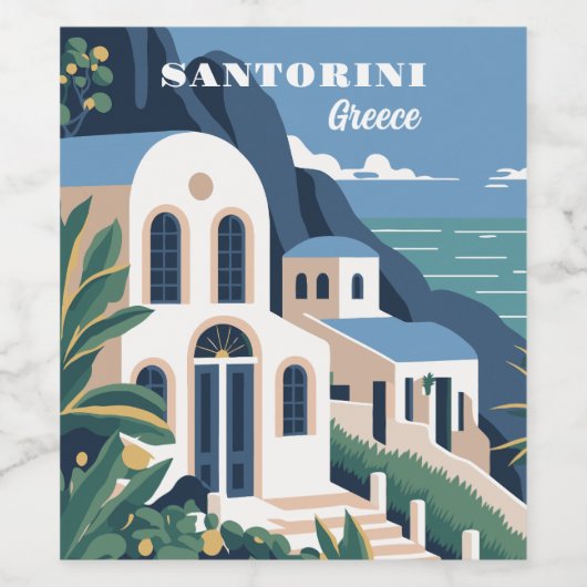 Aangepaste tekst Santorini Griekenland Wijn Etiket (Enkel label)