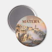 Aangepaste tekst Sassi di Matera Italië Aquarel Re Magneet (Voorkant / Achterkant)