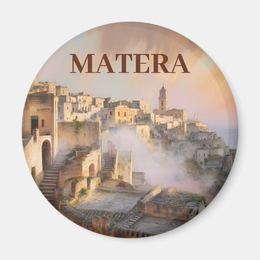 Aangepaste tekst Sassi di Matera Italië Aquarel Re Magneet (Voorkant)