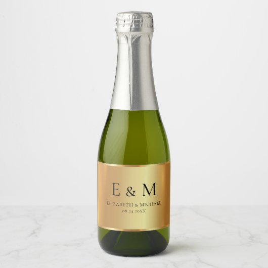 Aangepaste tekst save the date glamour goud monogr sparkling wijnetiket (Voorkant)