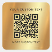 Aangepaste tekst Scannable QR Code Glamorous Gold Vierkante Sticker (Voorkant)