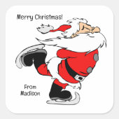 Aangepaste tekst schaatsen Santa Vierkante Sticker (Voorkant)