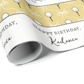 Aangepaste Tekst Schattig Geel Wit Boog Golf Patro Cadeaupapier (Rol Hoek)