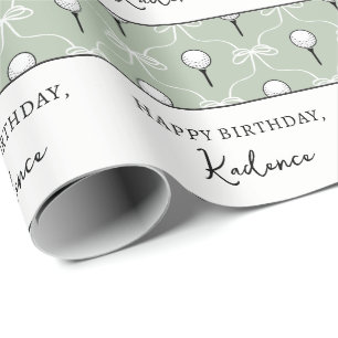 Aangepaste Tekst Schattig Salie Witte Boog Golf Pa Cadeaupapier
