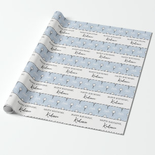 Aangepaste Tekst Schattige Blauwe Witte Strik Golf Cadeaupapier