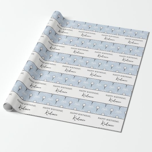 Aangepaste Tekst Schattige Blauwe Witte Strik Golf Cadeaupapier (Uitgerold)