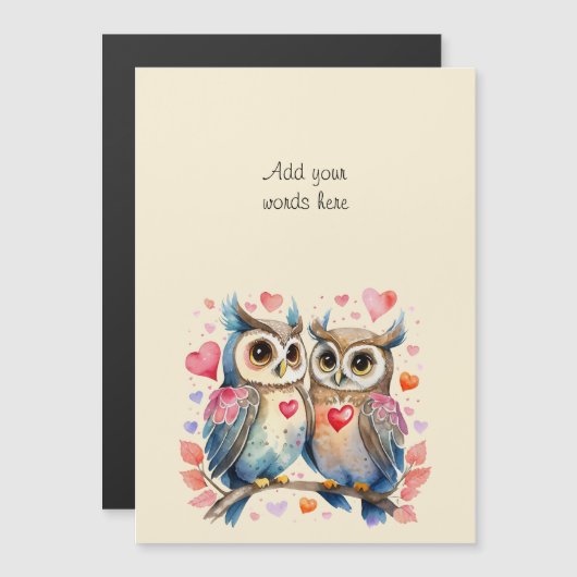 Aangepaste tekst schattige uilen magnetische kaart magnetische uitnodiging (Voorkant / Achterkant)