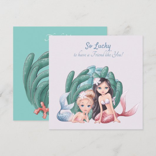 Aangepaste tekst schattige zeemeerminnen en Zee le Notitiekaartje (Voorkant / Achterkant)