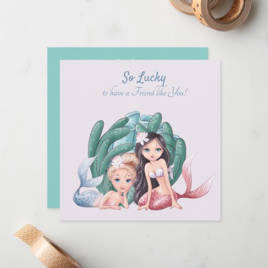 Aangepaste tekst schattige zeemeerminnen en Zee le Notitiekaartje (Voorkant / Achterkant in situ)