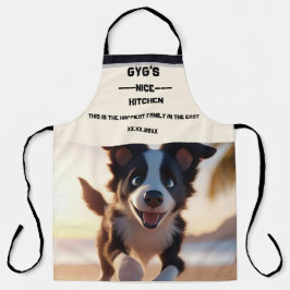 Aangepaste tekst, schattige zwart-witte hond schort