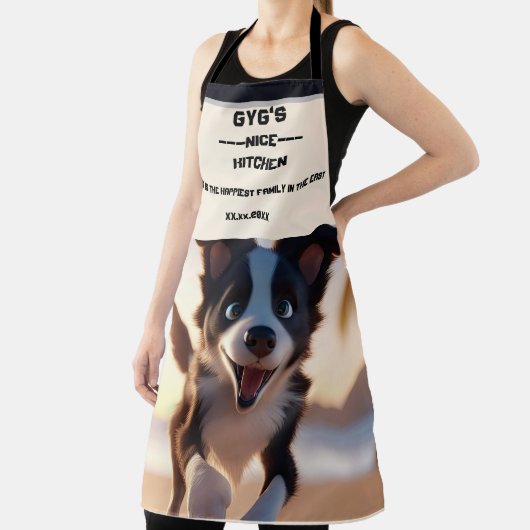 Aangepaste tekst, schattige zwart-witte hond schort (Insitu)