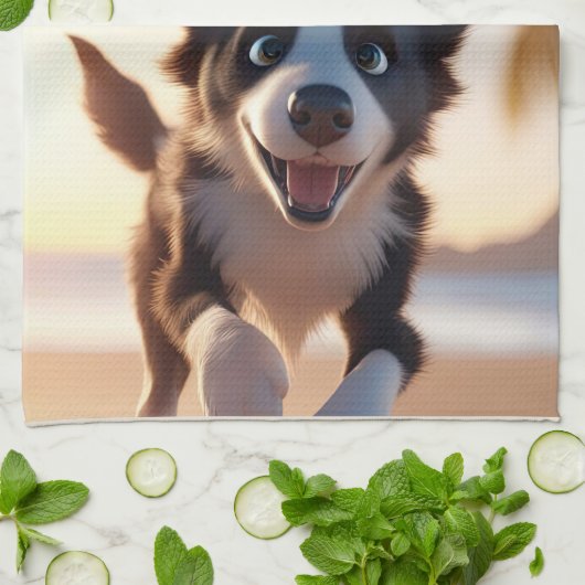 Aangepaste tekst, schattige zwart-witte hond theedoek (Gevouwen)