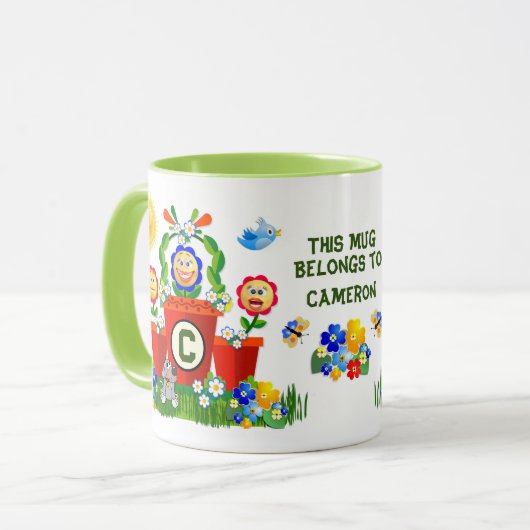 Aangepaste tekst Schattigee Emoji Flowers Kind Mok (Voorkant links)