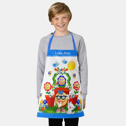 Aangepaste tekst Schattigee kleurrijke Emoji Flowe Schort (Gedragen)