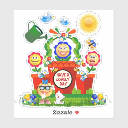 Aangepaste tekst Schattigee kleurrijke Emoji Flowe Sticker (Vel)