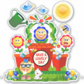 Aangepaste tekst Schattigee kleurrijke Emoji Flowe Sticker (Voorkant)