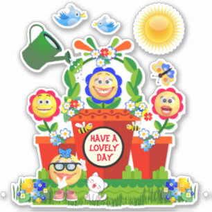 Aangepaste tekst Schattigee kleurrijke Emoji Flowe Sticker