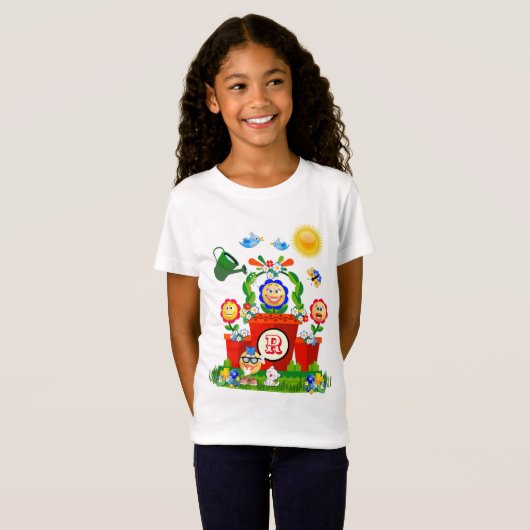 Aangepaste tekst Schattigee kleurrijke Emoji Flowe T-shirt (Voorkant volledig)