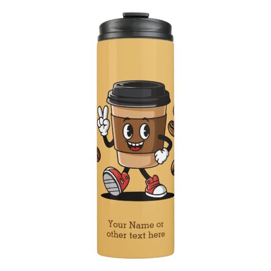 Aangepaste tekst Schattigee koffie mascotte Thermosbeker (Voorkant)