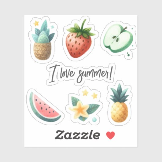 Aangepaste tekst Schattigee tropische vruchten Blo Sticker (Vel)