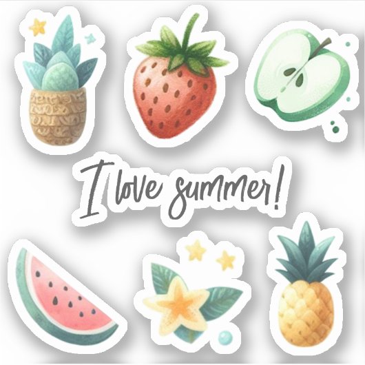 Aangepaste tekst Schattigee tropische vruchten Blo Sticker (Voorkant)