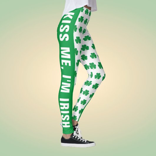 Aangepaste tekst Shamrock Klaver Patroon Groen Wit Leggings