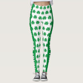 Aangepaste tekst Shamrock Klaver Patroon Groen Wit Leggings (Voorkant)