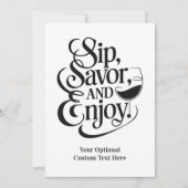 Aangepaste tekst sip, genieten, genieten kaart (Voorkant)