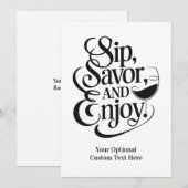 Aangepaste tekst sip, genieten, genieten kaart (Voorkant / Achterkant)