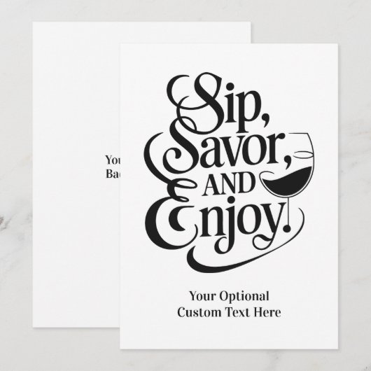 Aangepaste tekst sip, genieten, genieten kaart (Voorkant / Achterkant)