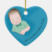 Aangepaste tekst | Sleeping Baby Love Blue Heart Keramisch Ornament (Achterkant)