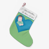 Aangepaste tekst | Sleeping Baby Love Blue Heart Kleine Kerstsok (Voorkant (Hangend))