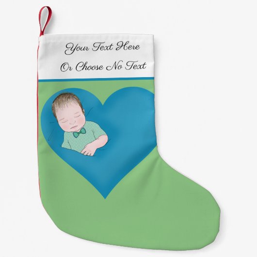 Aangepaste tekst | Sleeping Baby Love Blue Heart Kleine Kerstsok (Voorkant)