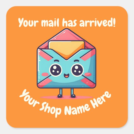 Aangepaste tekst Small Business Name Schattigee e- Vierkante Sticker (Voorkant)