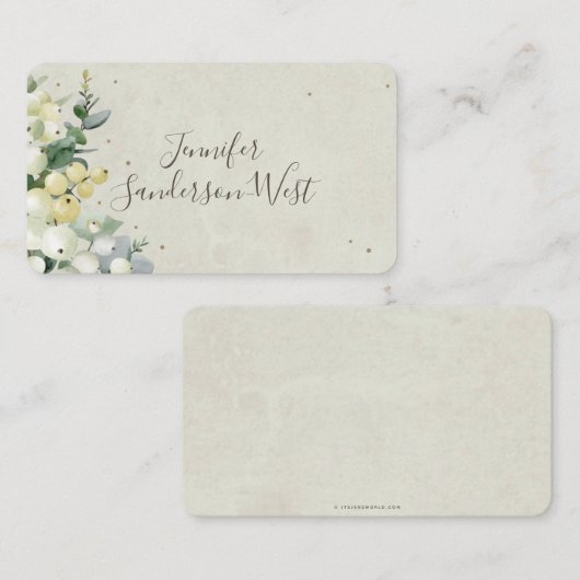 Aangepaste tekst Snowberry+Eucalyptus Kerst Plaatskaartje (Voorkant / Achterkant)