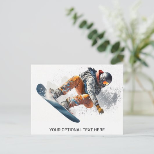 Aangepaste tekst Snowboarder illustratie Briefkaart (Staand voorkant)