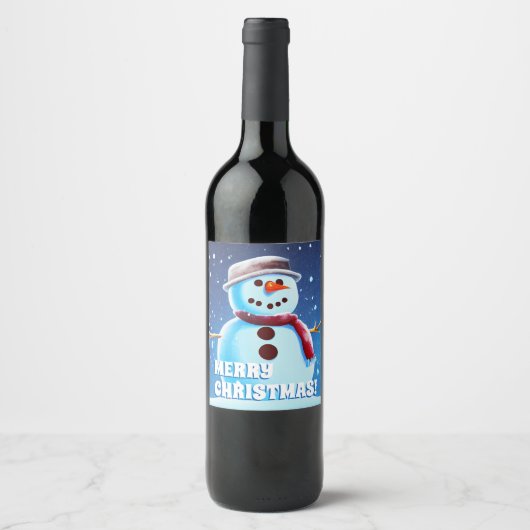 Aangepaste tekst Snowman Art 1 Snowman-kerstschild Wijn Etiket (Voorkant)