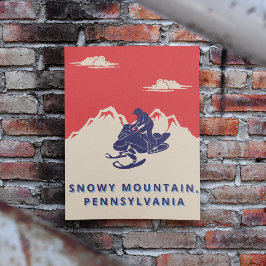 Aangepaste tekst Snowmobile Mountains Vintage Reis Poster