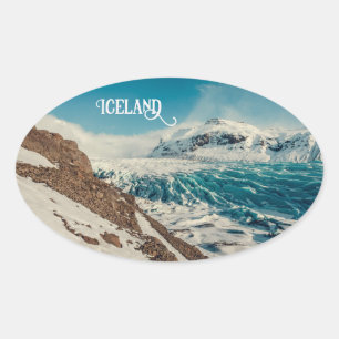 Aangepaste tekst Solheimajokull, IJsland Ovale Sticker